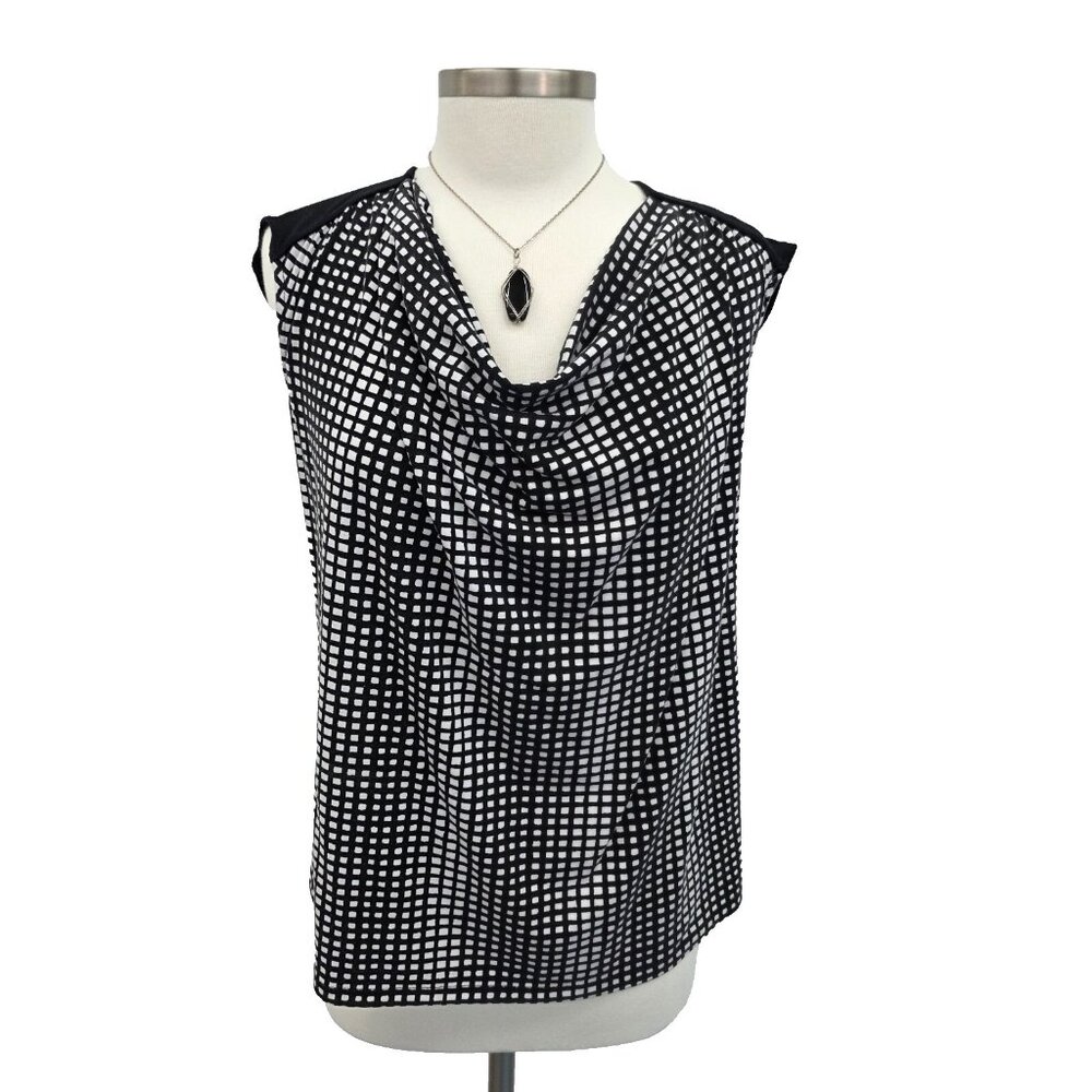 Lane Bryant Black White Sleeveless Cowl Drape Neck Blouse Top Shirt 18/20 Career